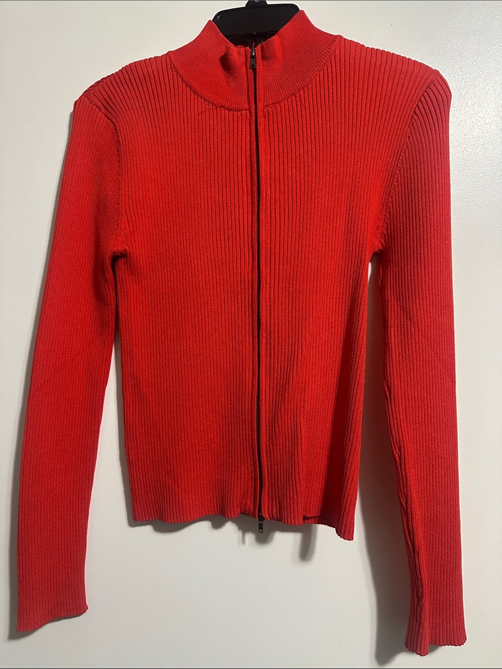 Red Ribbed Zip-Front Women’s Jacket